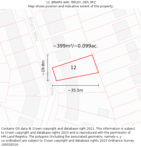 12, BRIARS WAY, RIPLEY, DE5 3PZ: Plot and title map