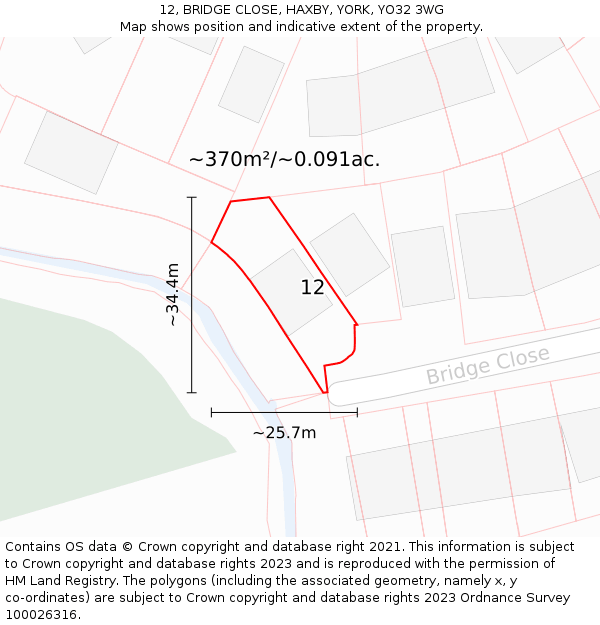 12, BRIDGE CLOSE, HAXBY, YORK, YO32 3WG: Plot and title map