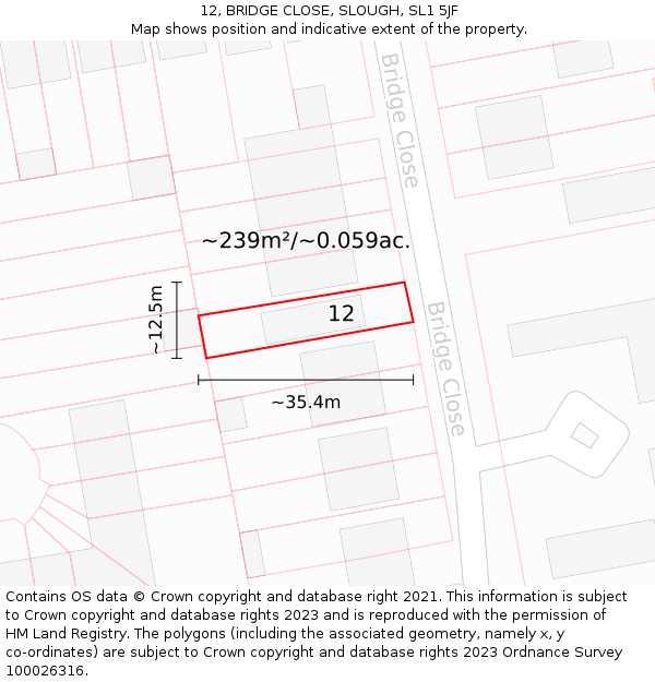12, BRIDGE CLOSE, SLOUGH, SL1 5JF: Plot and title map