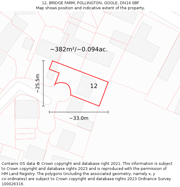 12, BRIDGE FARM, POLLINGTON, GOOLE, DN14 0BF: Plot and title map