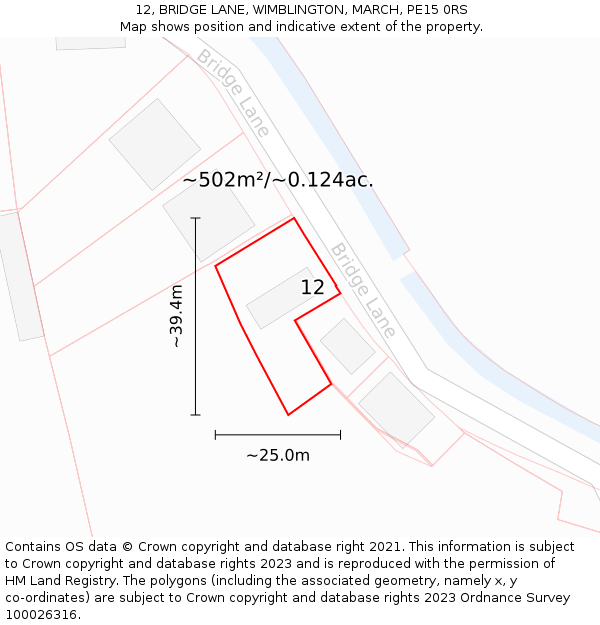 12, BRIDGE LANE, WIMBLINGTON, MARCH, PE15 0RS: Plot and title map