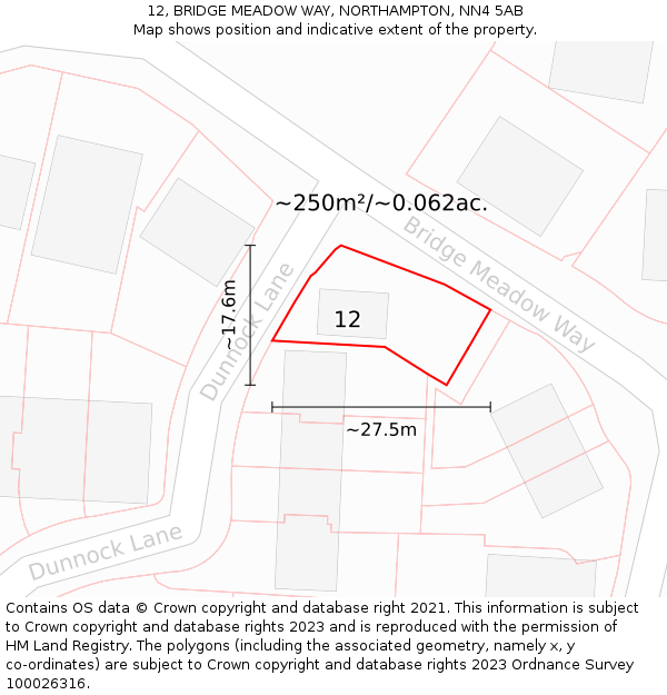 12, BRIDGE MEADOW WAY, NORTHAMPTON, NN4 5AB: Plot and title map