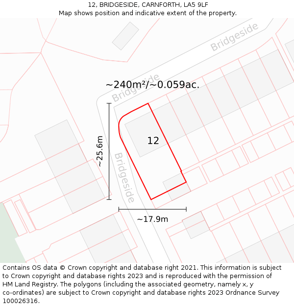 12, BRIDGESIDE, CARNFORTH, LA5 9LF: Plot and title map
