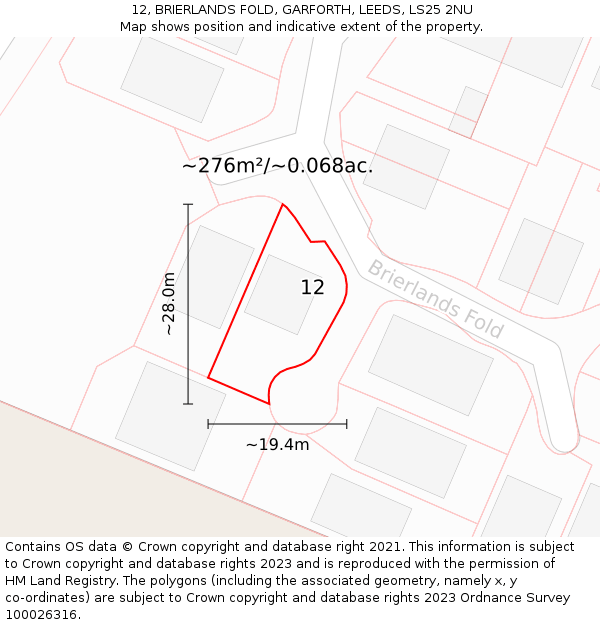 12, BRIERLANDS FOLD, GARFORTH, LEEDS, LS25 2NU: Plot and title map