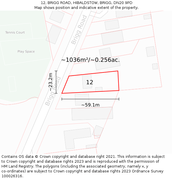12, BRIGG ROAD, HIBALDSTOW, BRIGG, DN20 9PD: Plot and title map