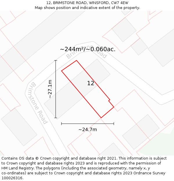 12, BRIMSTONE ROAD, WINSFORD, CW7 4EW: Plot and title map