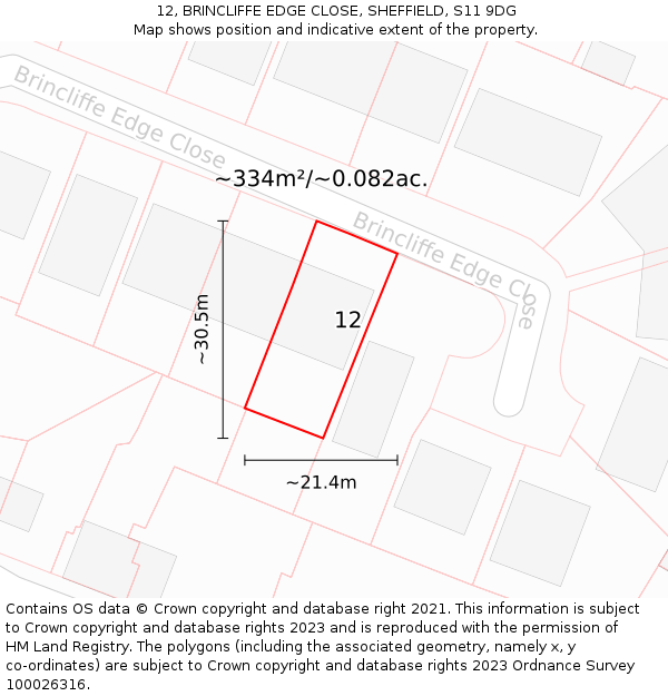 12, BRINCLIFFE EDGE CLOSE, SHEFFIELD, S11 9DG: Plot and title map