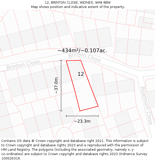 12, BRINTON CLOSE, WIDNES, WA8 8BW: Plot and title map