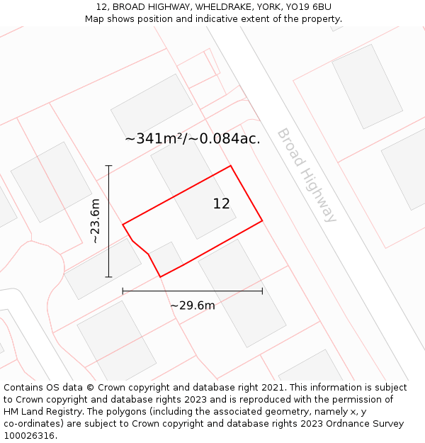 12, BROAD HIGHWAY, WHELDRAKE, YORK, YO19 6BU: Plot and title map