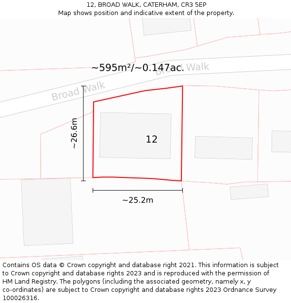 12, BROAD WALK, CATERHAM, CR3 5EP: Plot and title map