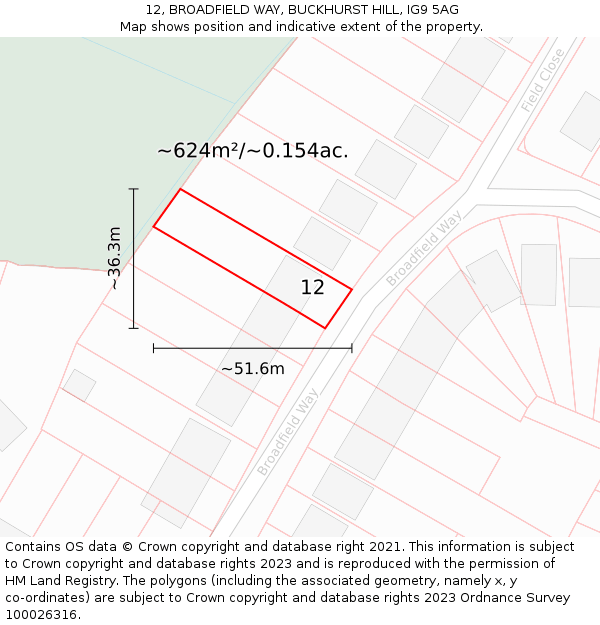 12, BROADFIELD WAY, BUCKHURST HILL, IG9 5AG: Plot and title map