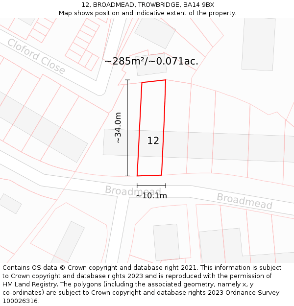 12, BROADMEAD, TROWBRIDGE, BA14 9BX: Plot and title map
