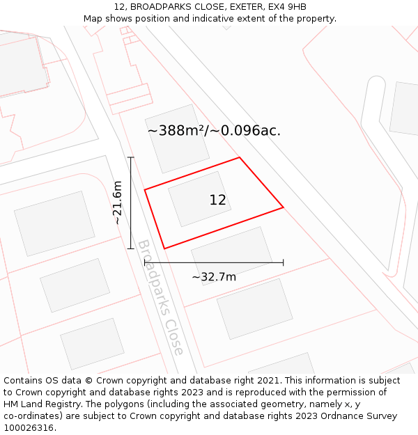 12, BROADPARKS CLOSE, EXETER, EX4 9HB: Plot and title map