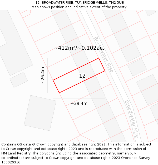 12, BROADWATER RISE, TUNBRIDGE WELLS, TN2 5UE: Plot and title map