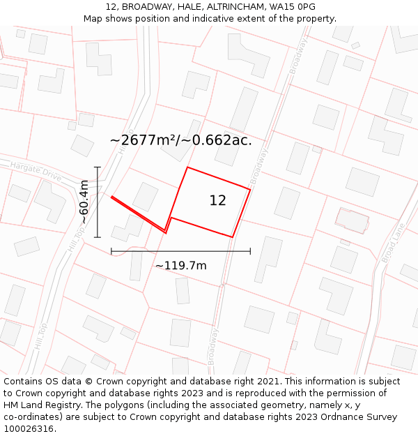 12, BROADWAY, HALE, ALTRINCHAM, WA15 0PG: Plot and title map