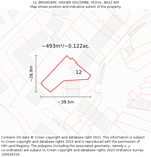 12, BROADWAY, HIGHER ODCOMBE, YEOVIL, BA22 8XF: Plot and title map