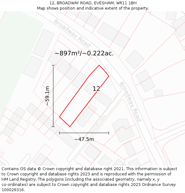 12, BROADWAY ROAD, EVESHAM, WR11 1BH: Plot and title map