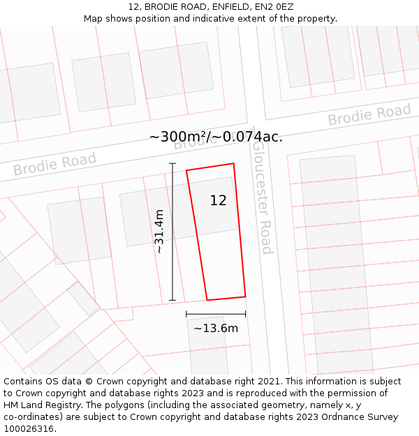 12, BRODIE ROAD, ENFIELD, EN2 0EZ: Plot and title map