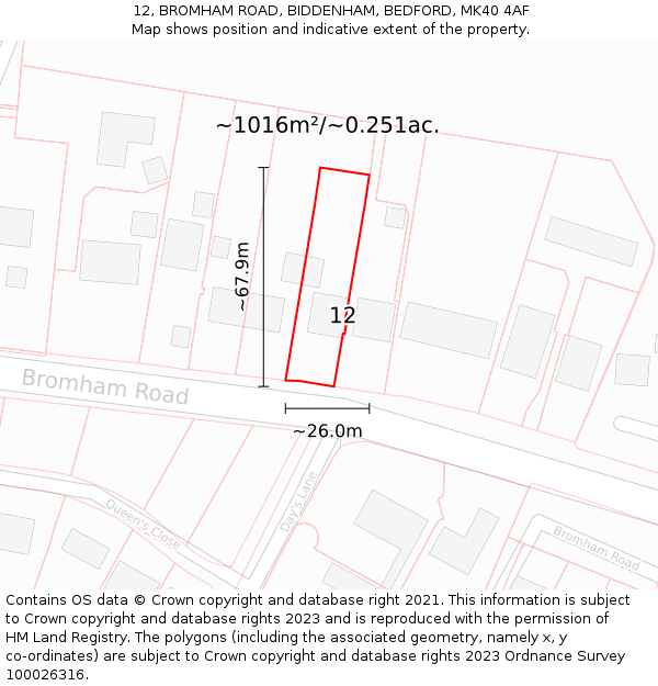 12, BROMHAM ROAD, BIDDENHAM, BEDFORD, MK40 4AF: Plot and title map