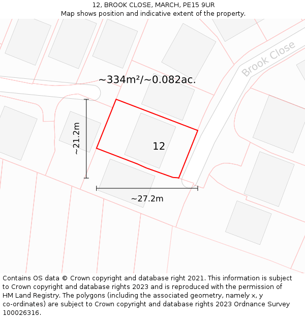 12, BROOK CLOSE, MARCH, PE15 9UR: Plot and title map