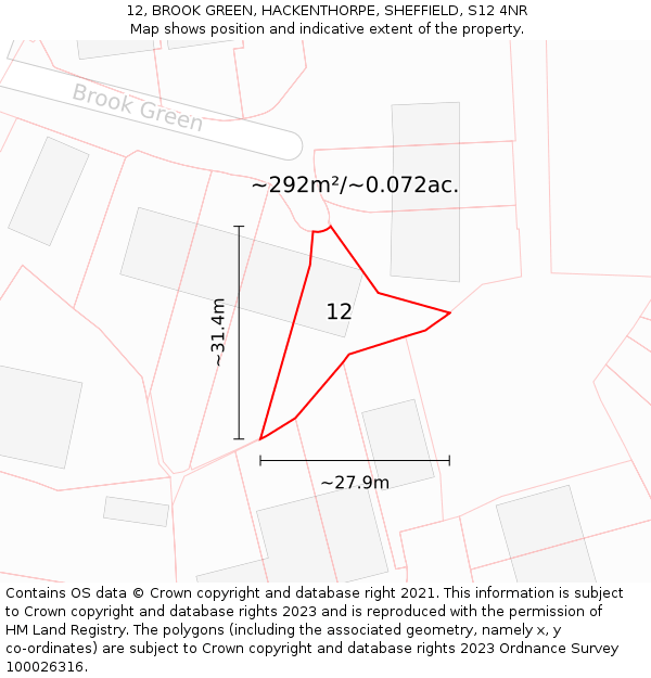 12, BROOK GREEN, HACKENTHORPE, SHEFFIELD, S12 4NR: Plot and title map