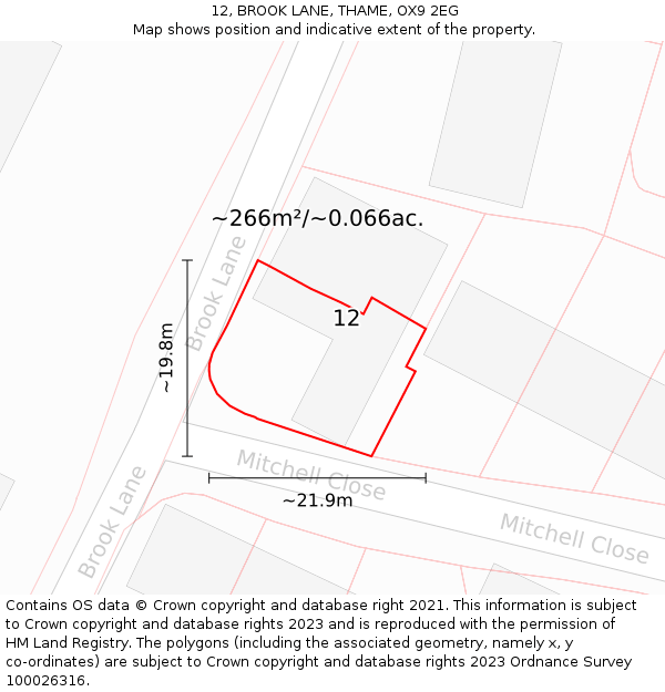 12, BROOK LANE, THAME, OX9 2EG: Plot and title map