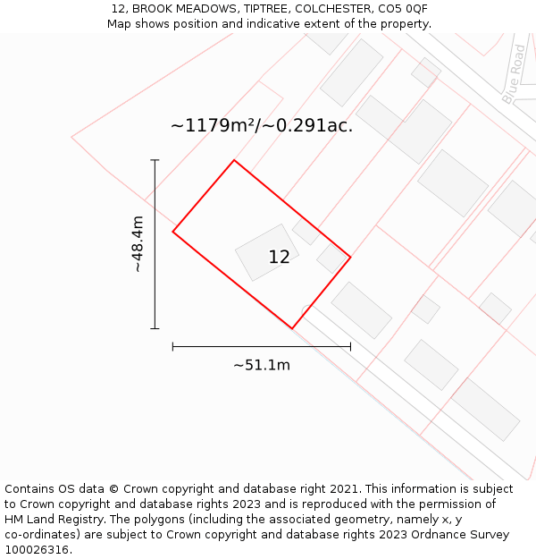 12, BROOK MEADOWS, TIPTREE, COLCHESTER, CO5 0QF: Plot and title map