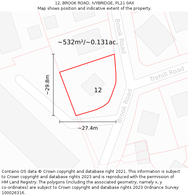 12, BROOK ROAD, IVYBRIDGE, PL21 0AX: Plot and title map