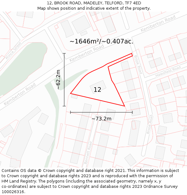 12, BROOK ROAD, MADELEY, TELFORD, TF7 4ED: Plot and title map