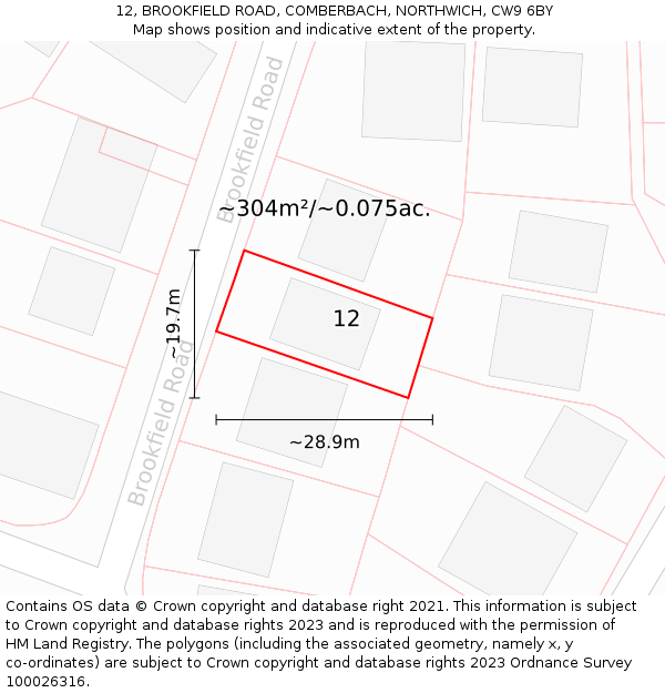 12, BROOKFIELD ROAD, COMBERBACH, NORTHWICH, CW9 6BY: Plot and title map
