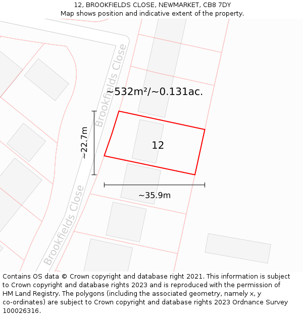 12, BROOKFIELDS CLOSE, NEWMARKET, CB8 7DY: Plot and title map