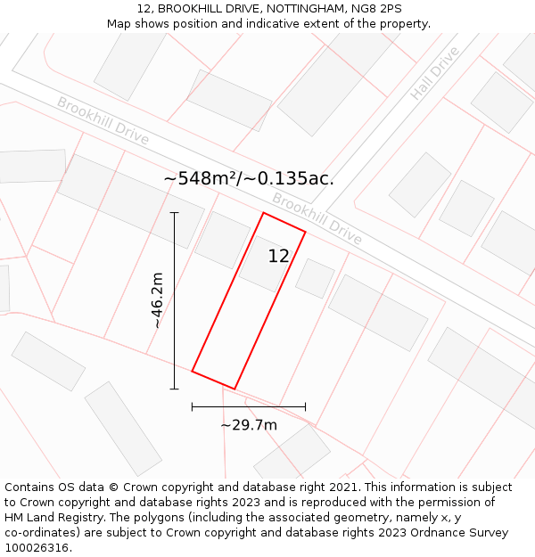 12, BROOKHILL DRIVE, NOTTINGHAM, NG8 2PS: Plot and title map