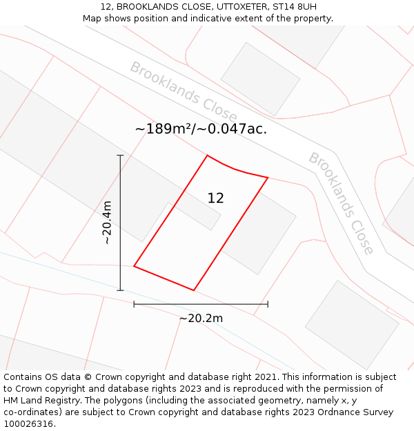 12, BROOKLANDS CLOSE, UTTOXETER, ST14 8UH: Plot and title map