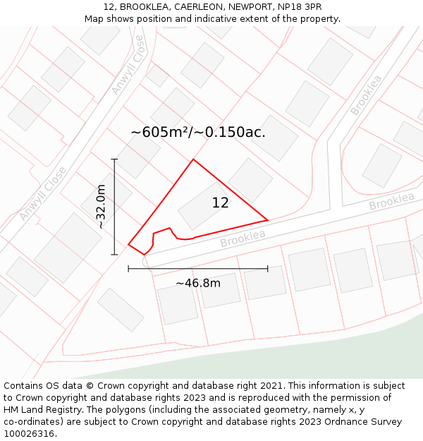 12, BROOKLEA, CAERLEON, NEWPORT, NP18 3PR: Plot and title map