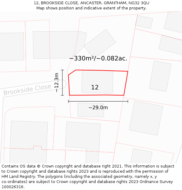 12, BROOKSIDE CLOSE, ANCASTER, GRANTHAM, NG32 3QU: Plot and title map