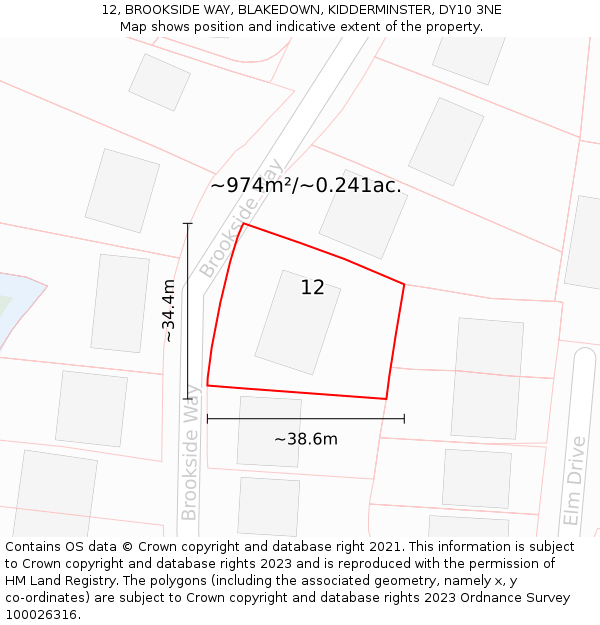 12, BROOKSIDE WAY, BLAKEDOWN, KIDDERMINSTER, DY10 3NE: Plot and title map