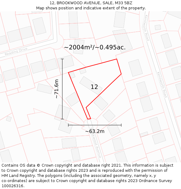 12, BROOKWOOD AVENUE, SALE, M33 5BZ: Plot and title map