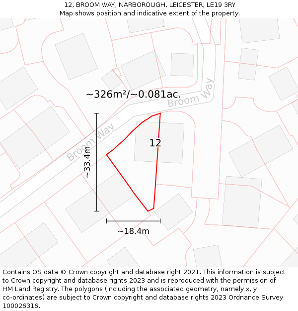 12, BROOM WAY, NARBOROUGH, LEICESTER, LE19 3RY: Plot and title map