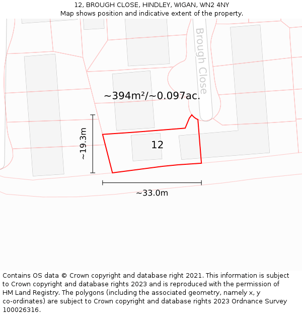 12, BROUGH CLOSE, HINDLEY, WIGAN, WN2 4NY: Plot and title map
