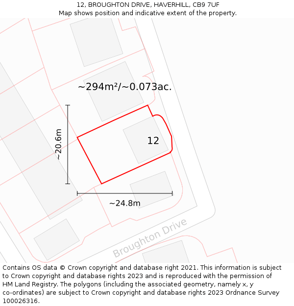 12, BROUGHTON DRIVE, HAVERHILL, CB9 7UF: Plot and title map