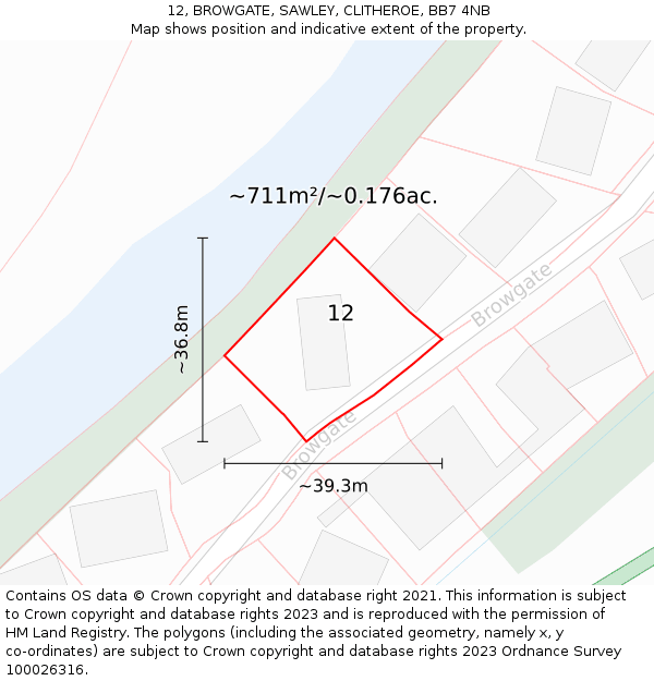 12, BROWGATE, SAWLEY, CLITHEROE, BB7 4NB: Plot and title map