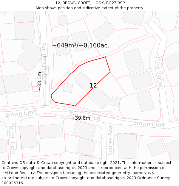 12, BROWN CROFT, HOOK, RG27 9SP: Plot and title map