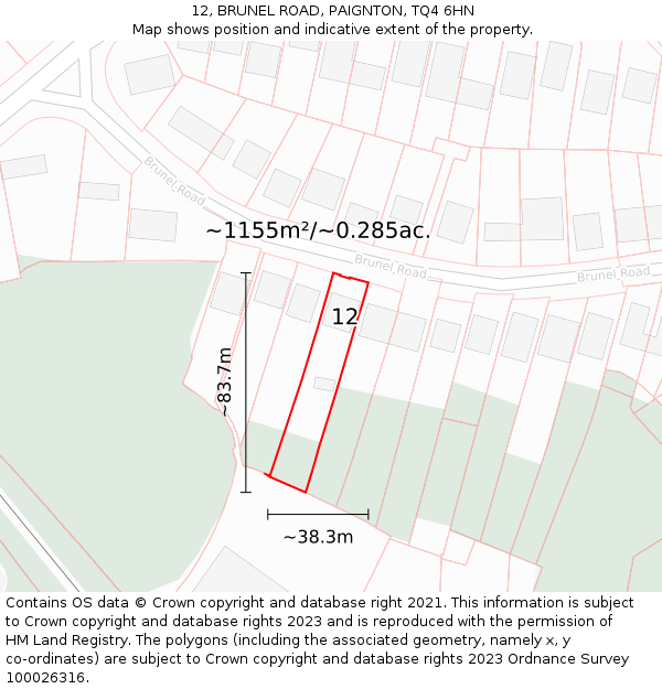 12, BRUNEL ROAD, PAIGNTON, TQ4 6HN: Plot and title map