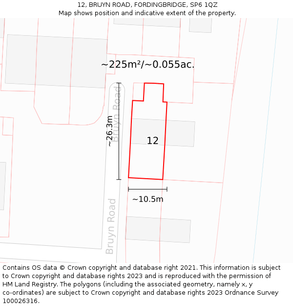 12, BRUYN ROAD, FORDINGBRIDGE, SP6 1QZ: Plot and title map