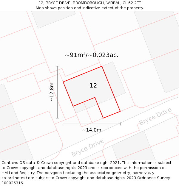12, BRYCE DRIVE, BROMBOROUGH, WIRRAL, CH62 2ET: Plot and title map