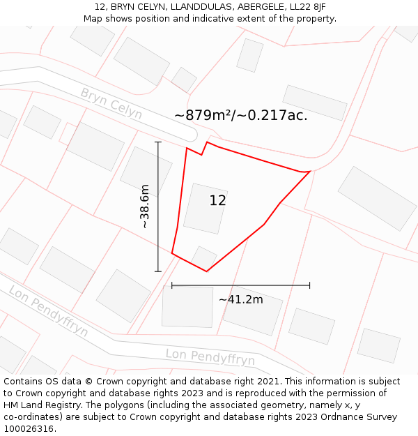 12, BRYN CELYN, LLANDDULAS, ABERGELE, LL22 8JF: Plot and title map