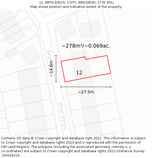 12, BRYN EIRLYS, COITY, BRIDGEND, CF35 6NU: Plot and title map