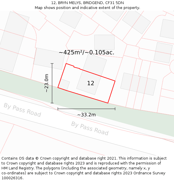 12, BRYN MELYS, BRIDGEND, CF31 5DN: Plot and title map