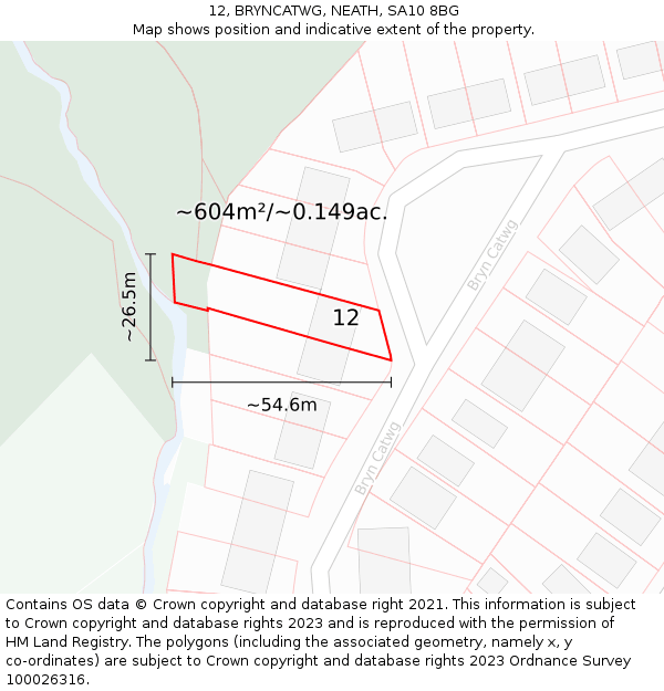 12, BRYNCATWG, NEATH, SA10 8BG: Plot and title map