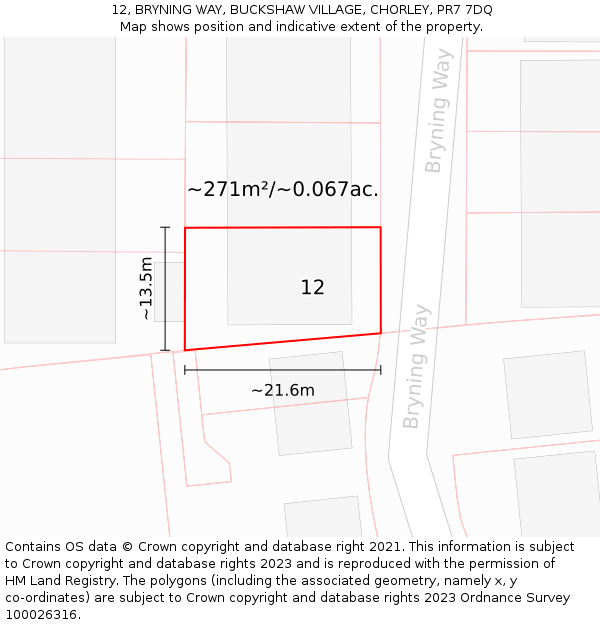 12, BRYNING WAY, BUCKSHAW VILLAGE, CHORLEY, PR7 7DQ: Plot and title map